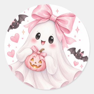 Süßer rosa Schleifen-Geist Halloween-Aufkleber Runder Aufkleber