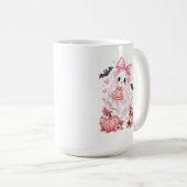Süßer rosa Schleifen-Geist Halloween Kaffeetasse (VorderseiteRechts)