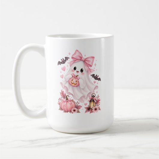 Süßer rosa Schleifen-Geist Halloween Kaffeetasse (Links)