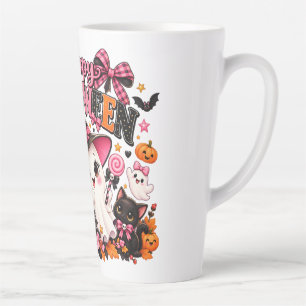 Süßer rosa Schleifen-Halloween-Geist-Aufkleber   K Milchtasse
