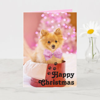 Süßer rosa Schleifen Welpe & Frohe Weihnachten Ein Karte