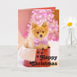 Süßer rosa Schleifen Welpe & Frohe Weihnachten Ein Karte
