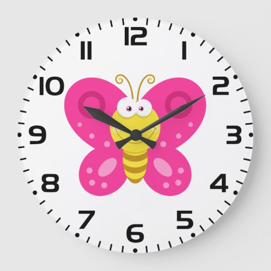Süßer Rosa Schmetterling Große Wanduhr (Vorderseite)