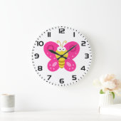 Süßer Rosa Schmetterling Große Wanduhr (Zuhause)
