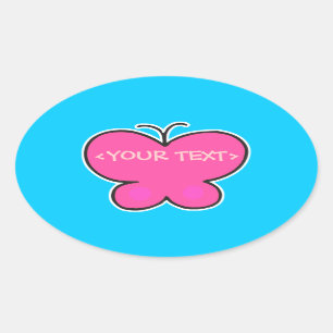 süßer rosa Schmetterling, <YOUR TEXT>, () Ovaler Aufkleber