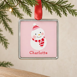 Süßer rosa Schneemann-Kindername-Weihnachtsandenke Silbernes Ornament