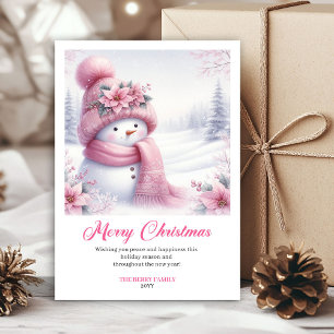 Süßer rosa Schneemann-Weihnachtskarte für Kinder z Feiertagskarte
