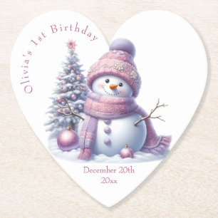 Süßer Rosa Schneemann Winter Geburtstag Untersetzer