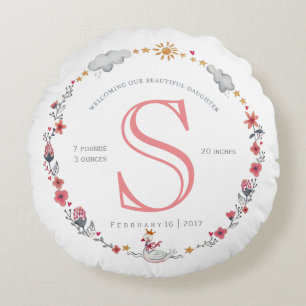 Süßer rosa Schwan Baby Geburtsstatistik Kinderzimm Rundes Kissen