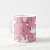 Süßer Rosa Schwan Nahtloses Muster Kaffeetasse (Vorderseite Links)