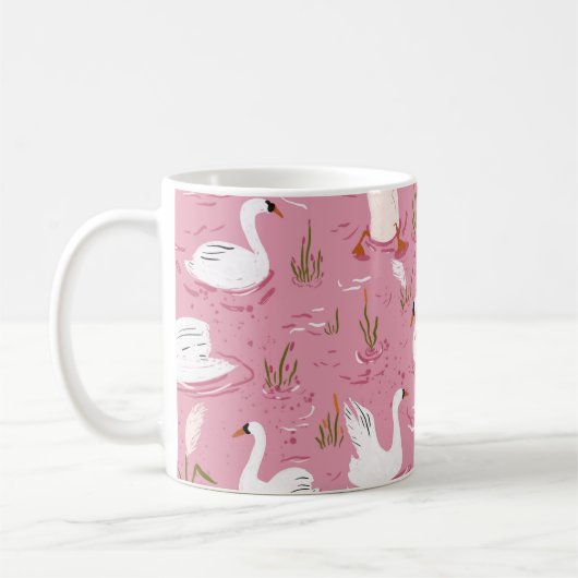 Süßer Rosa Schwan Nahtloses Muster Kaffeetasse (Links)