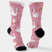Süßer Rosa Schwan Nahtloses Muster Socken (Gewinkelt)