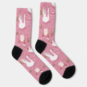 Süßer Rosa Schwan Nahtloses Muster Socken (Rechts)