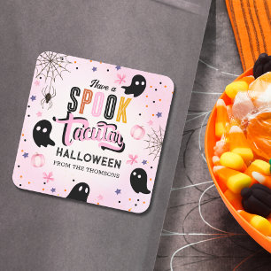 Süßer Rosa Schwarzer Süßer Gruseliger Halloween-Ge Quadratischer Aufkleber