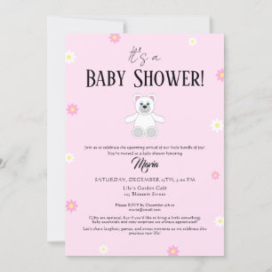 Süßer Rosa Teddybär Baby Shower Einladung
