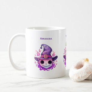 Süßer rosa Totenkopf in einem Hexenhut Whimsical Kaffeetasse