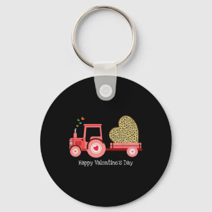 Süßer rosa Traktor mit Leopard-Herz Happy Valent Schlüsselanhänger