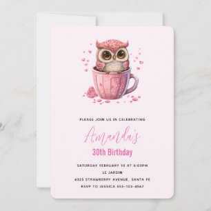 Süßer rosa Uhu in einem Becher Geburtstag Einladung