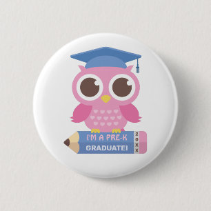 Süßer rosa Uhu und Bleistift, ich bin ein Pre-K-Ab Button