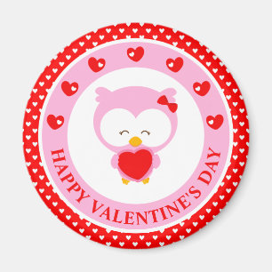 Süßer rosa Uhu und Herzen Valentinstag Magnet