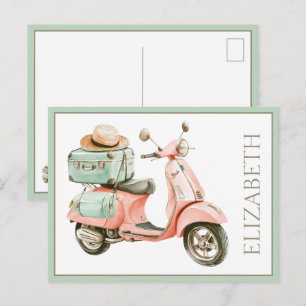 Süßer rosa und aquafarbener Küstenroller Postkarte