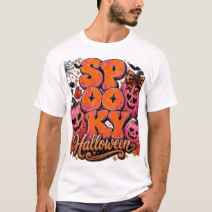 Süßer rosa und orange gruseliger Halloween-Kürbis T-Shirt
