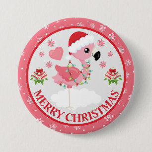 Süßer rosa und roter Weihnachtsflamingo Winter Button