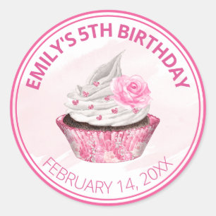 Süßer rosa und weißer Zuckerguss-Geburtstag-Cupcak Runder Aufkleber
