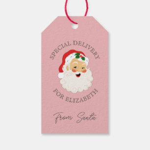 Süßer rosa Vintage Weihnachtsmann Weihnachten Geschenkanhänger
