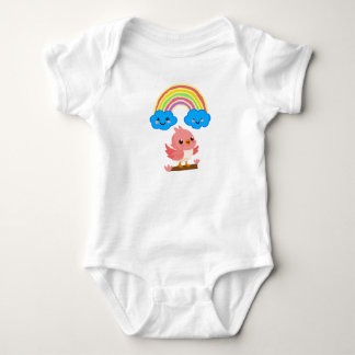 Süßer Rosa Vogel und Regenbogen Baby Jersey Bodysu Strampler