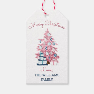 Süßer rosa Weihnachtsbaum Retro-Feiertag Geschenkanhänger