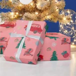süßer rosa Weihnachtsbaum-Roll-Verpackung roter Au Geschenkpapier