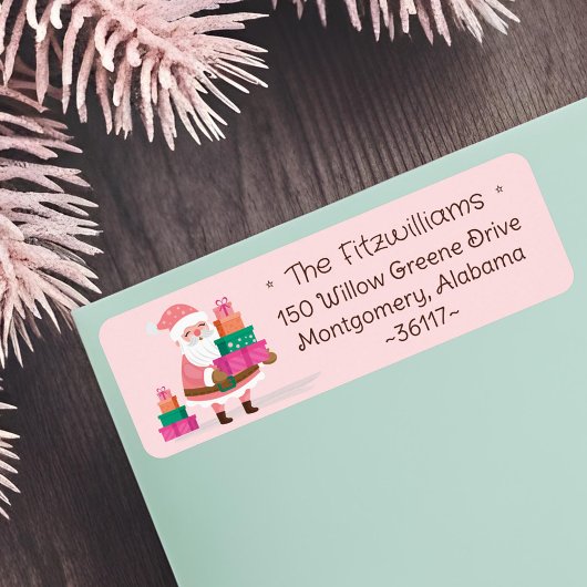 Süßer rosa Weihnachtsmann mit Geschenken