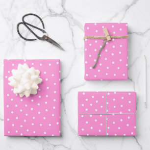 Süßer rosa weißer gepunkteter Fliesenmuster Geschenkpapier Set