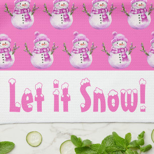 Süßer Rosa Weißer Schneemann Personalisierter Weih Geschirrtuch