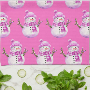 Süßer Rosa Weißer Schneemann Weihnachten  Geschirrtuch