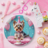 Süßer rosa Yorkie Geburtstag Pappteller (Party)