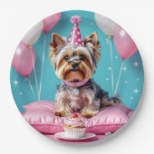 Süßer rosa Yorkie Geburtstag Pappteller (Vorderseite)