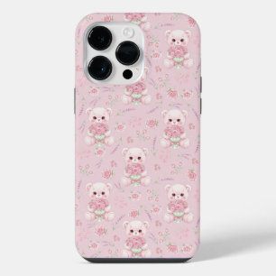 Süßer Rosenbär und Blumenstrauß Nahtloses Muster iPhone 14 Pro Max Hülle