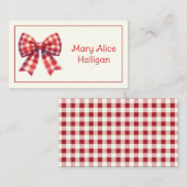 Süßer Rot-Creme-Gingham-Bogen Mitteilungskarte (Vorne/Hinten)
