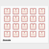 Süßer Rot-Creme-Gingham-Bogen Quadratischer Aufkleber (Blatt)