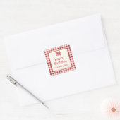 Süßer Rot-Creme-Gingham-Bogen Quadratischer Aufkleber (Umschlag)
