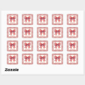 Süßer Rot-Creme-Gingham-Bogen Quadratischer Aufkleber (Blatt)