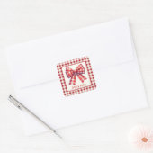 Süßer Rot-Creme-Gingham-Bogen Quadratischer Aufkleber (Umschlag)