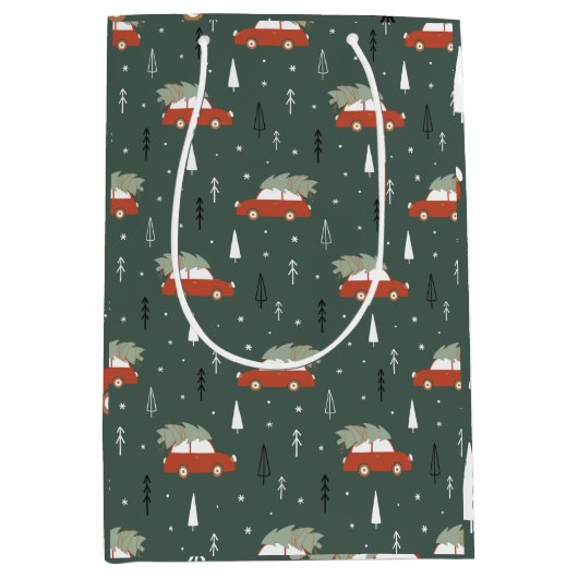 Süßer roter Auto-Weihnachtsbaum-Winter-Pattern Mittlere Geschenktüte (Vorderseite)