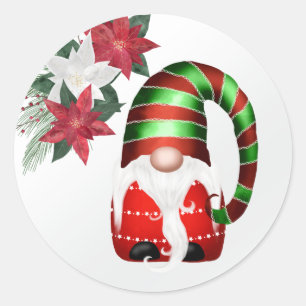 Süßer roter grüner Gnom Weihnachtsstern Weihnachte Runder Aufkleber