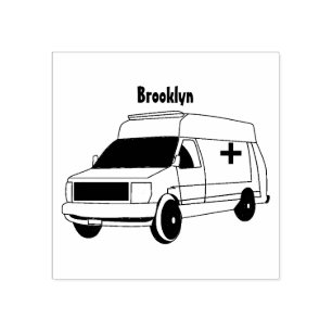 Süßer roter Krankenwagen Van Cartoon Gummistempel