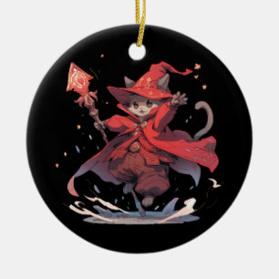 Süßer roter Magier-Katzen-Held Keramik Ornament