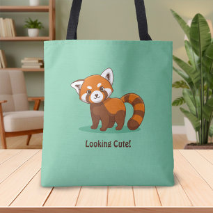 Süßer Roter Panda auf Grün Tasche