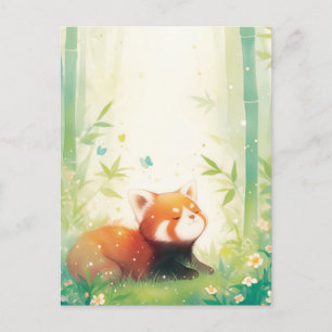 Süßer Roter Panda im Bambuswald Postkarte